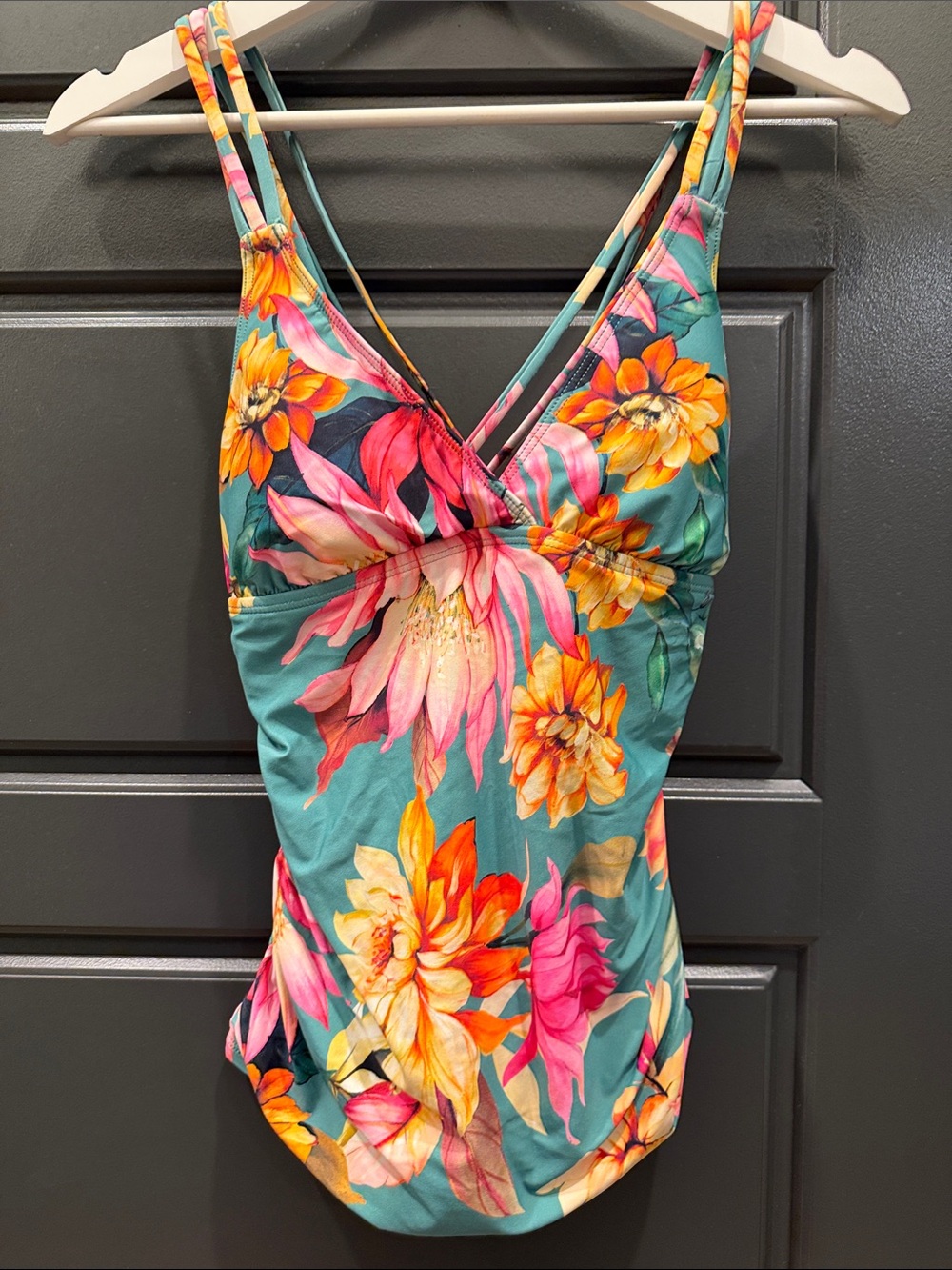Floral Teal Bikini Top